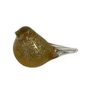 Glass Gold Bird Glitter Paperweight Figurine 5" by 2.5"